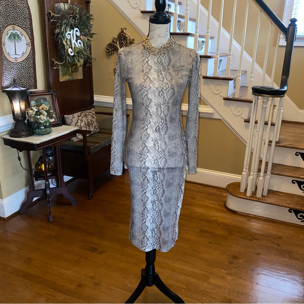 Afrm sheer mesh snakeskin midi dress